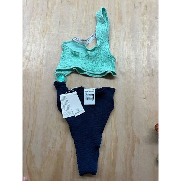Cleonie Swim One Size Dana Maillot Shell Swimsuit Navy Ocean NWTs $240 Two Tone - Picture 2 of 2